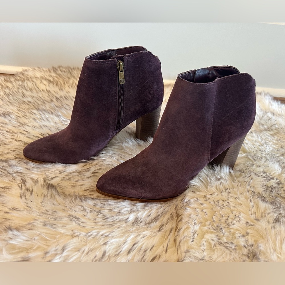 Ivanka Trump Carver Purple suede booties with block heel